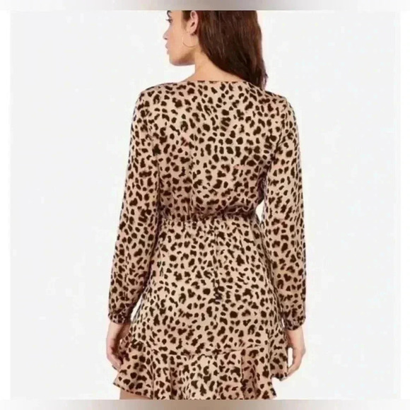Express Leopard Print Square Neck Ruffle Wrap Dress - Picture 5 of 11
